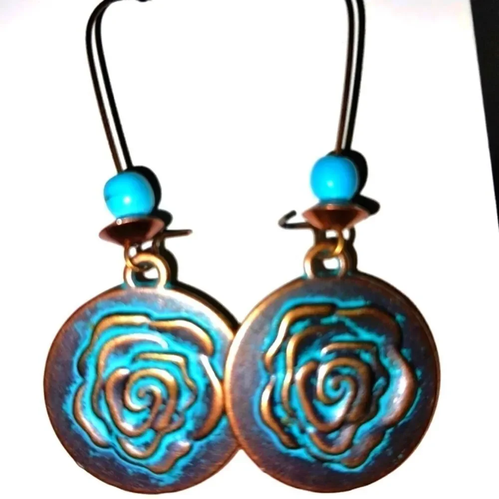 Ladies Antique vintage rose dangle earrings